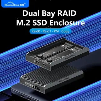 Blueendless 2 Bay RAID M.2 SATA M.2 NVME SSD Enclosure Aluminum Dual Bay NVMe RAID SSD Case Support Max 16TB RAID0/1/PM Mode