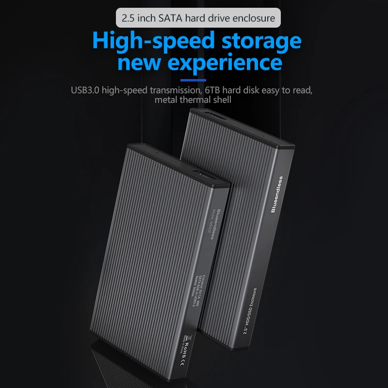 Blueendless Aluminium Hard Drive Box 2.5 Inch SATA Hard Drive Enclosure 5Gbps High Speed USB 3.0 HDD Case SATA Case for Laptop