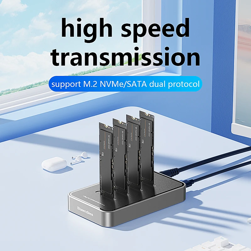 Blueendless 4 Bay M.2 NVMe/SATA SSD Docking Station Type C USB3.1 10Gbps M2 NVMe PCIe SATA NGFF Dual Protocol Aluminum SSD Case - Image 5
