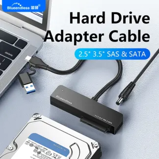 Blueendless USB3.0 to SAS/SATA Hard Drive Adapter 2.5 3.5 HDD Converter 5Gbps Type-A/C 2-in-1 Support Max 28TB with 12V/2A Power