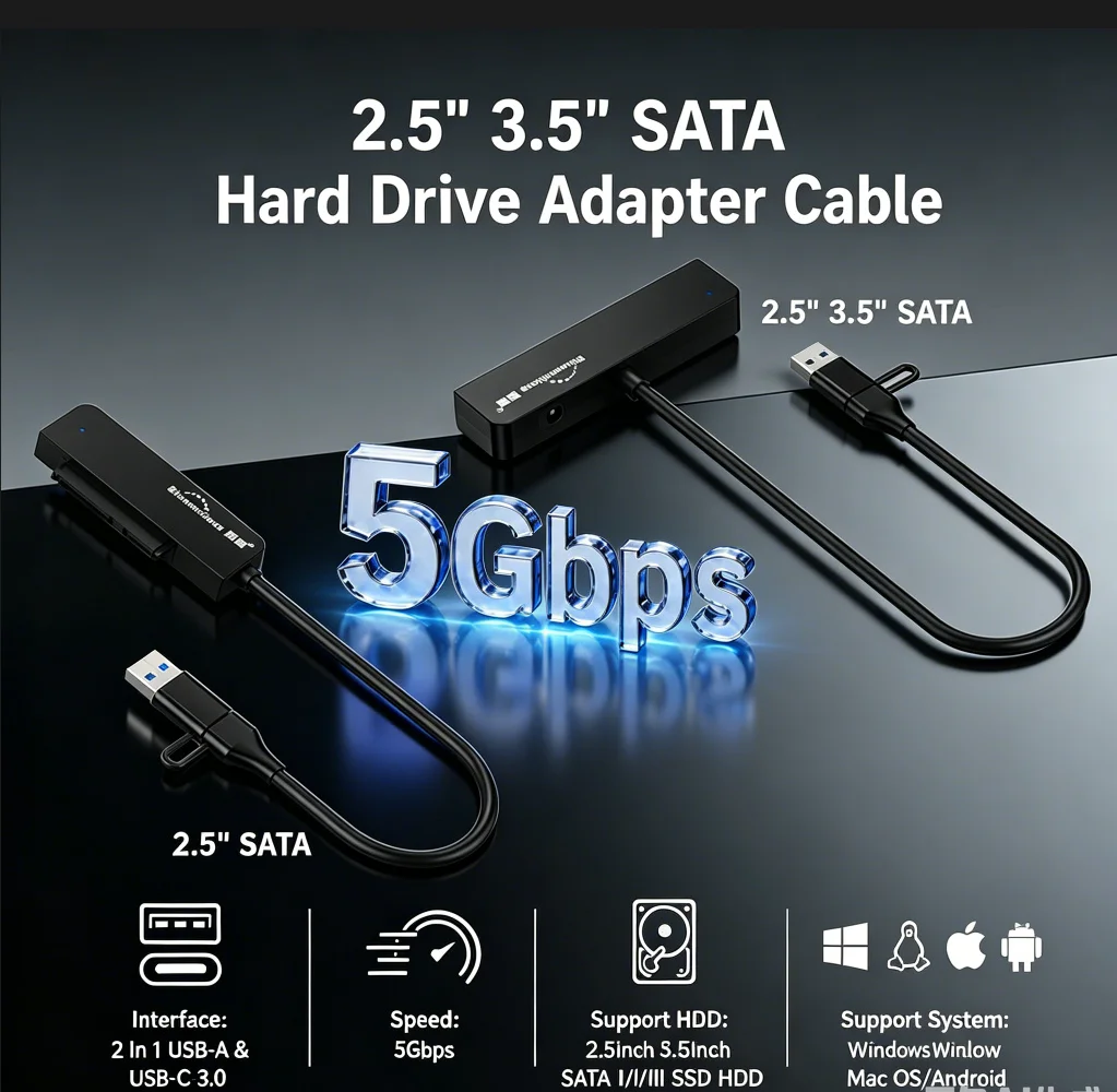 Blueendless USB 3.0 to SATA III Adapter USB-A Type C Converter for 2.5 3.5 Inch SSD HDD External Hard Drive Data Transfer Cables - Image 3